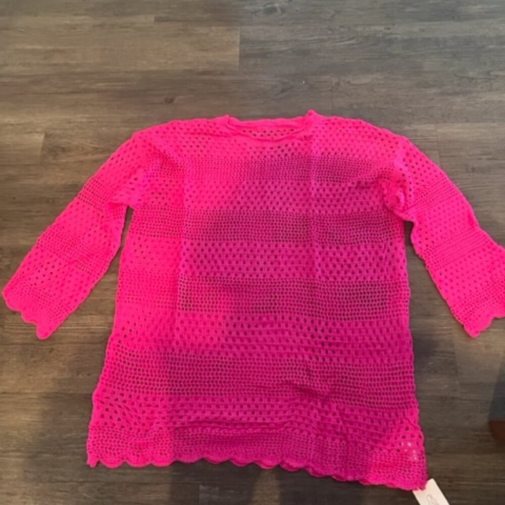 Lagaci Women's Sexy Swim Cover Up Lace Crochet Salmon Pink Size Large Rayon